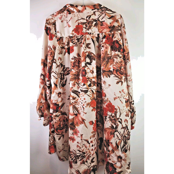 H&M Short Floral Fall Colors Red and Brown Shift Dress Long Sleeve Button Down - Picture 11 of 14
